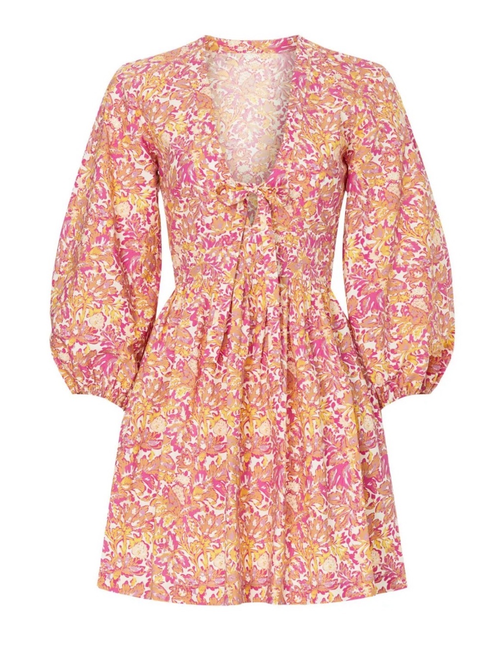 Vanessa Bruno Theis Pink & Yellow Floral Cotton Tie-Front Mini Dress